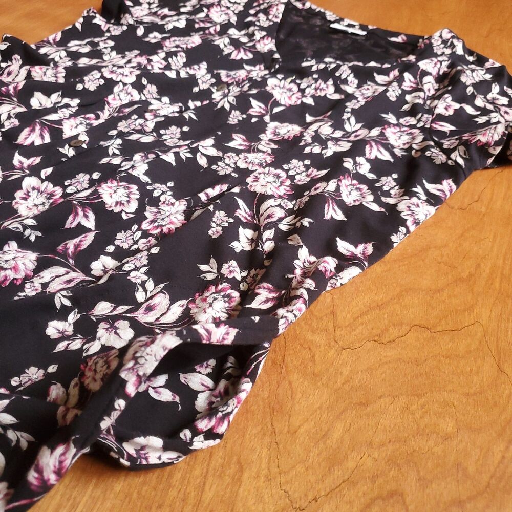 J Jill Button Front Maxi Dress Sz Large Black Pink Floral Pima Cotton Blend Knit - Picture 4 of 11